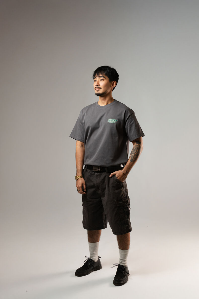 The Kiko — small mascot chest hit tee, Grey colorway