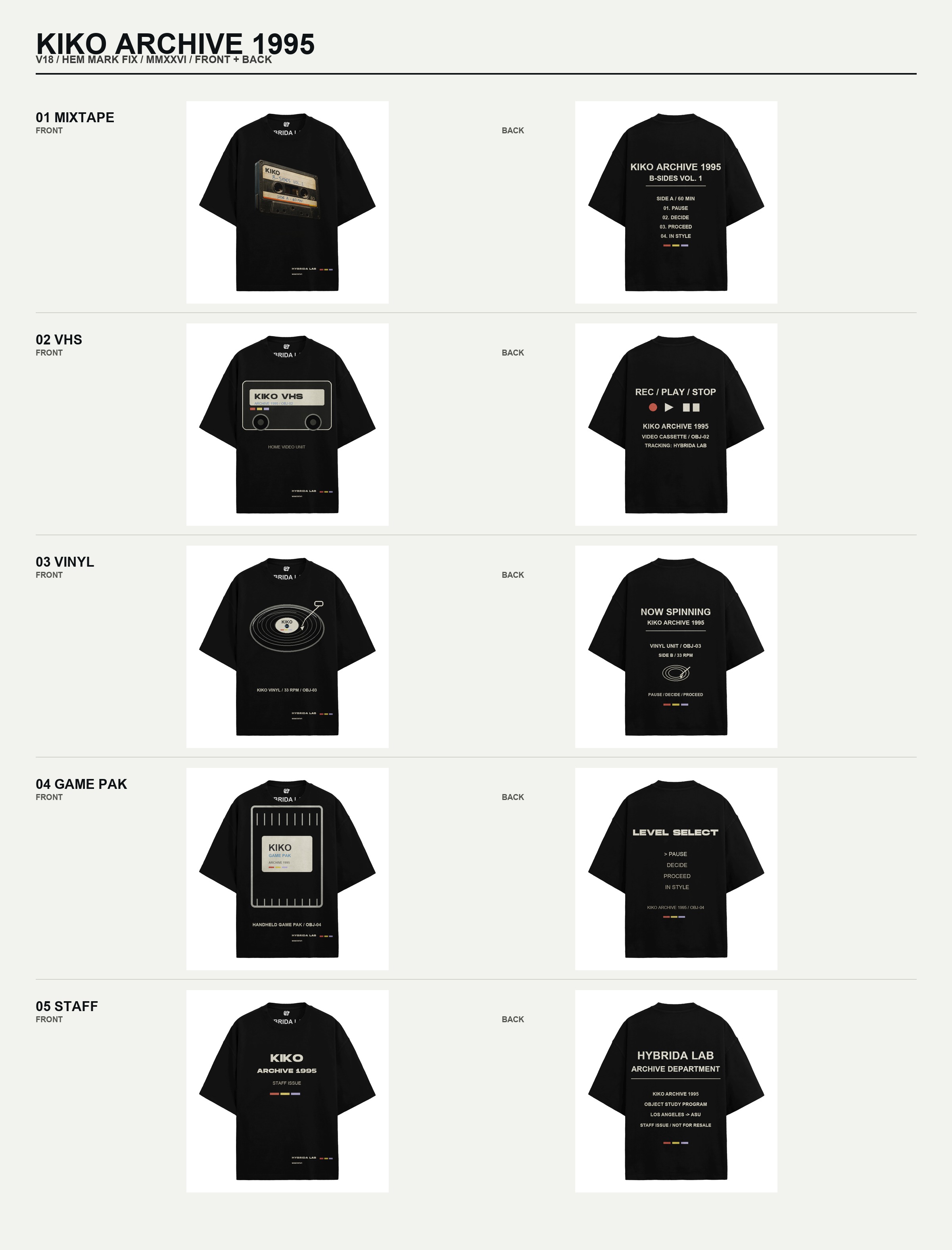 KIKO ARCHIVE 1995 confirmed black tee mockup board
