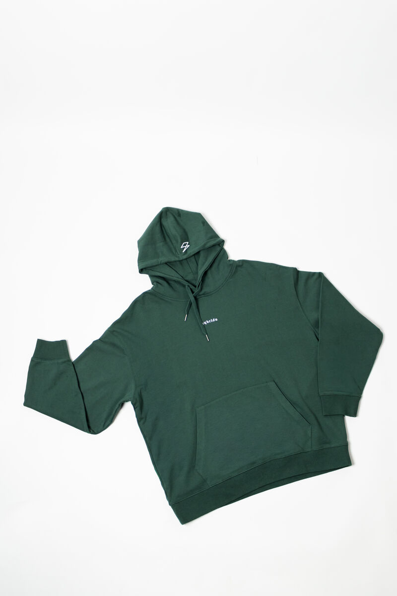 Hybrida 320G Hunter Green hoodie — flat lay product detail